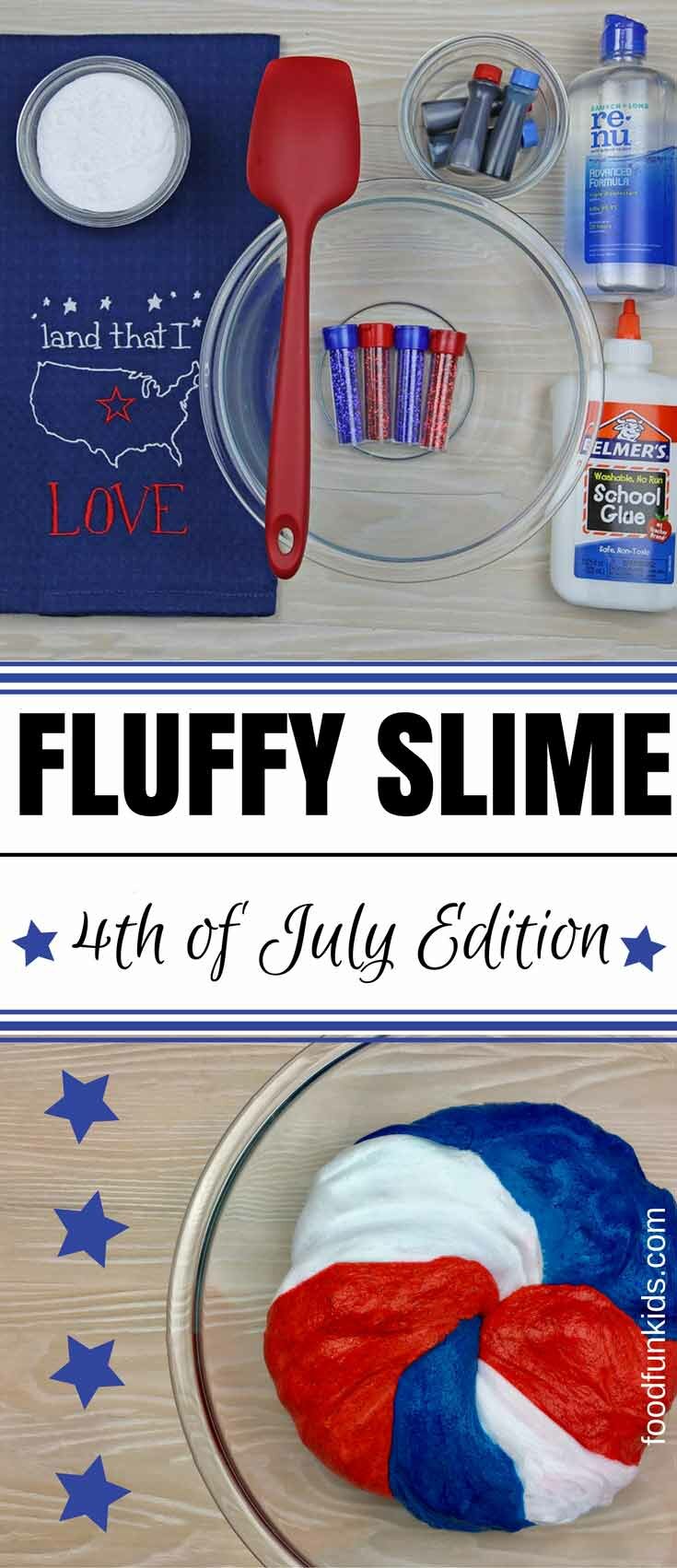 Kids love Slime.  Here is a fun way to get the kids involved at your BBQ with this Fluffy Slime 4th of July Edition.