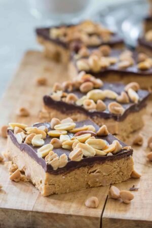 These easy no bake peanut butter bars are perfect dessert for kids all ages! With a few simple steps, these yummy high protein bars are the perfect treat for after dinner.